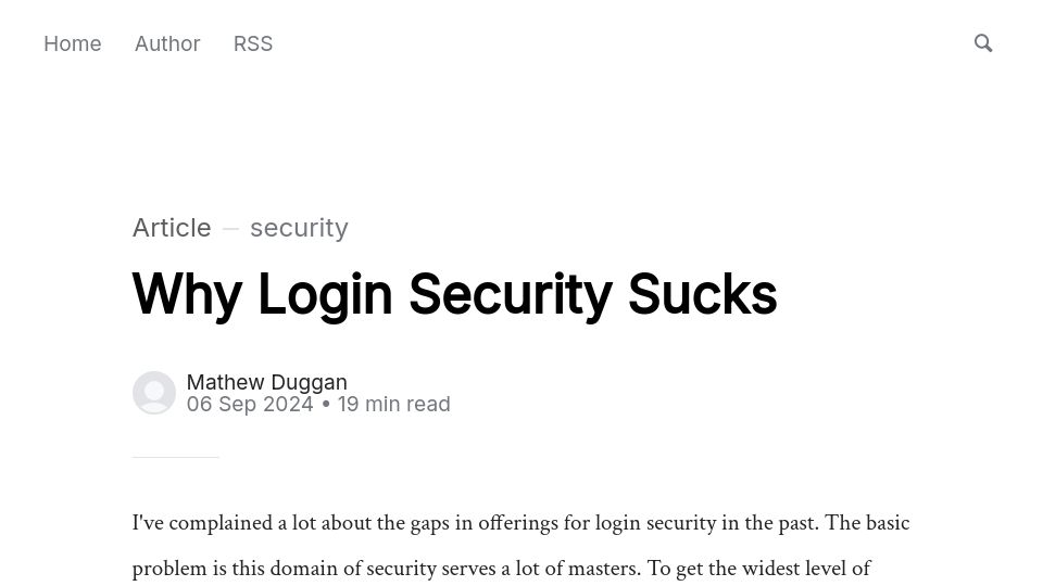 Screenshot of matduggan.com: Why Login Security Sucks