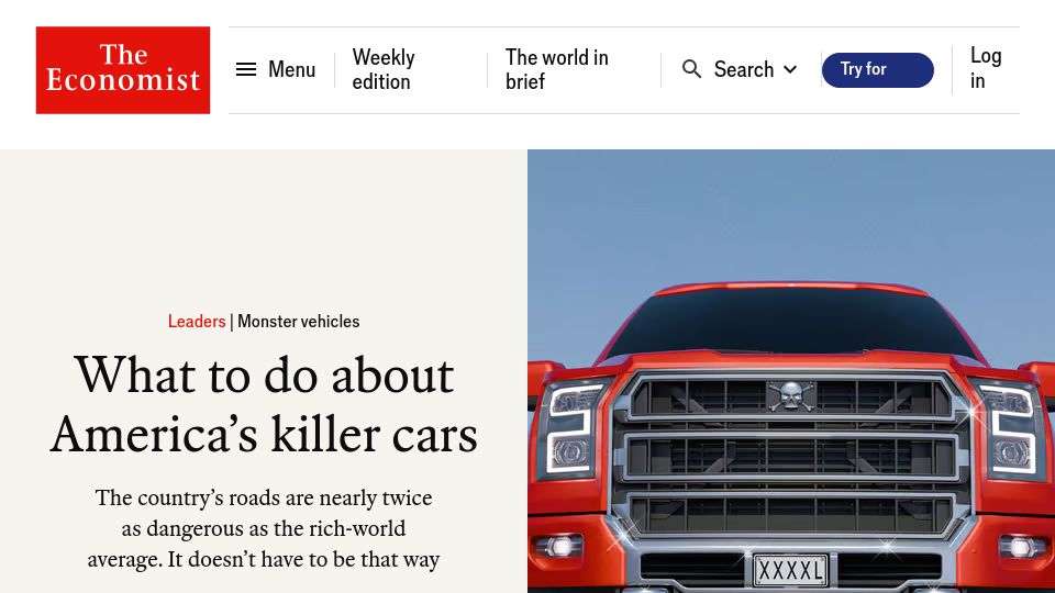 Screenshot of economist.com: What to do about America's killer cars