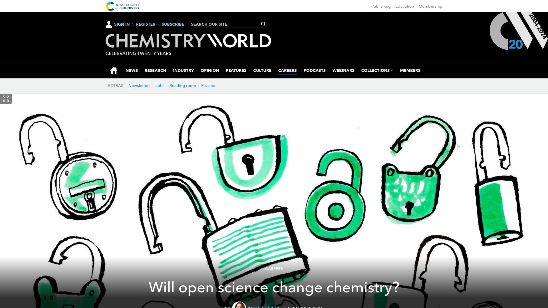 Screenshot of chemistryworld.com: Will open science change chemistry?