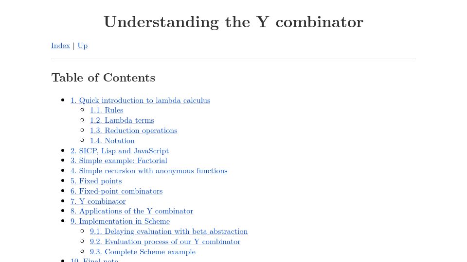 Screenshot of 8dcc.github.io: Understanding the Y Combinator