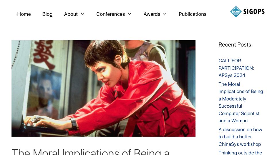 Screenshot of sigops.org: Moral implications of being moderately successful computer scientist and a woman