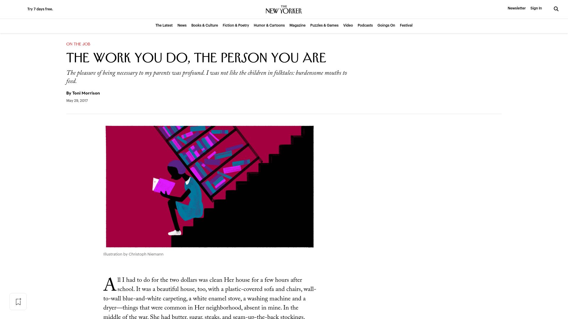 Screenshot of newyorker.com: The work you do, the person you are (2017)