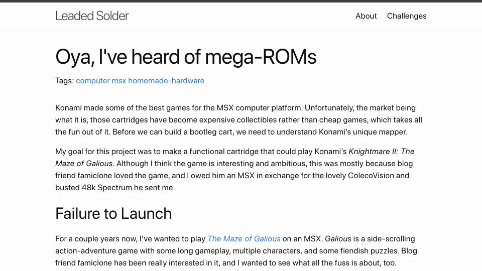 Screenshot of leadedsolder.com: Oya, I've heard of mega-ROMs