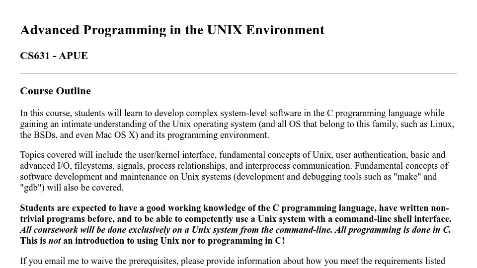 Screenshot of stevens.netmeister.org: Advanced Programming in the Unix Environment