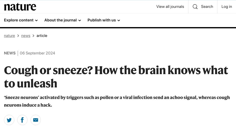 Screenshot of nature.com: Cough or sneeze? How the brain knows what to unleash