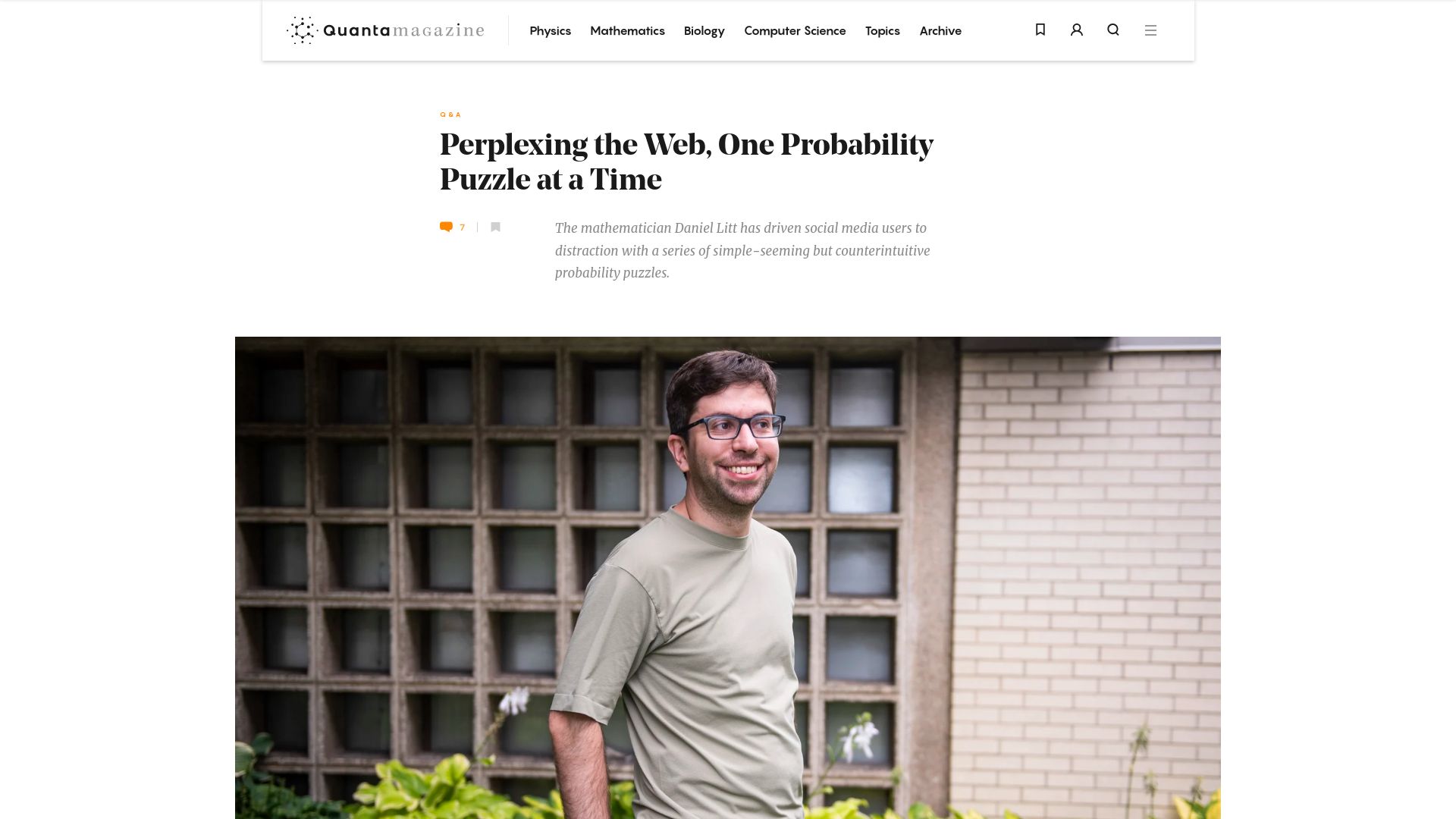 Screenshot of quantamagazine.org: Perplexing the Web, One Probability Puzzle at a Time