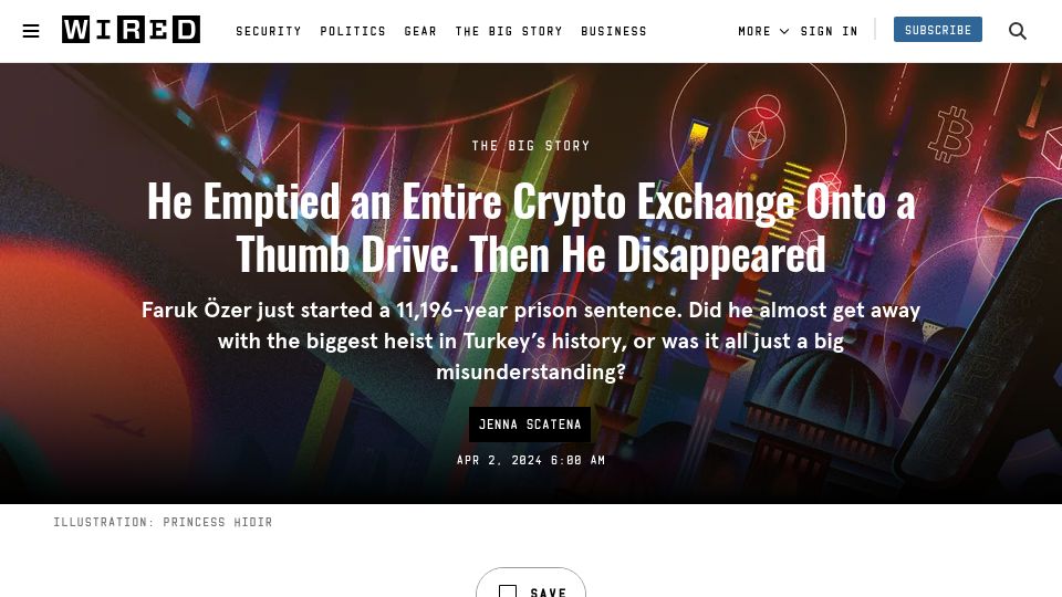 Screenshot of wired.com: He emptied an entire crypto exchange onto a thumb drive