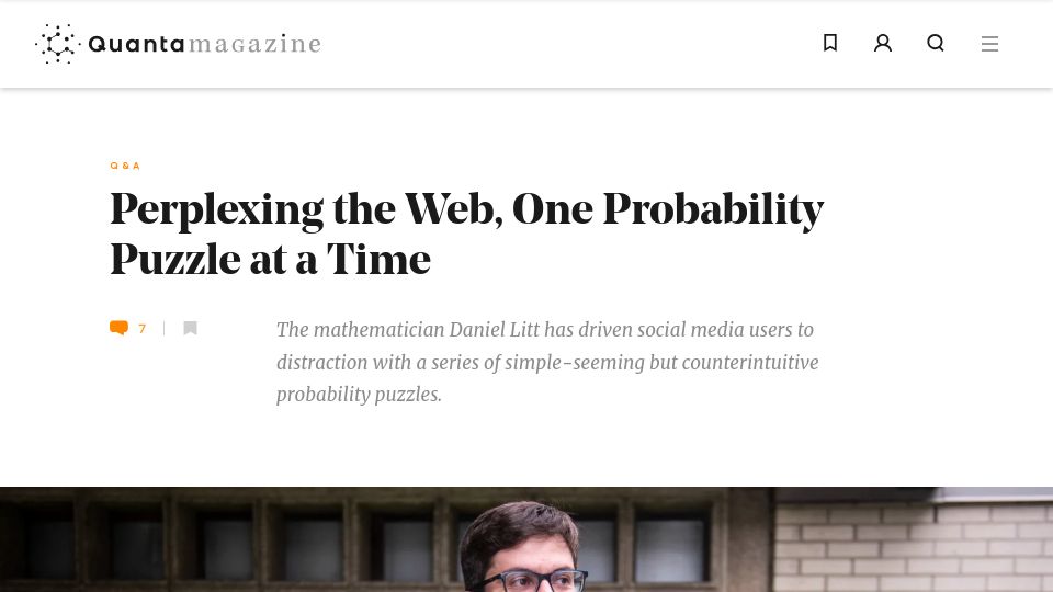 Screenshot of quantamagazine.org: Perplexing the Web, One Probability Puzzle at a Time