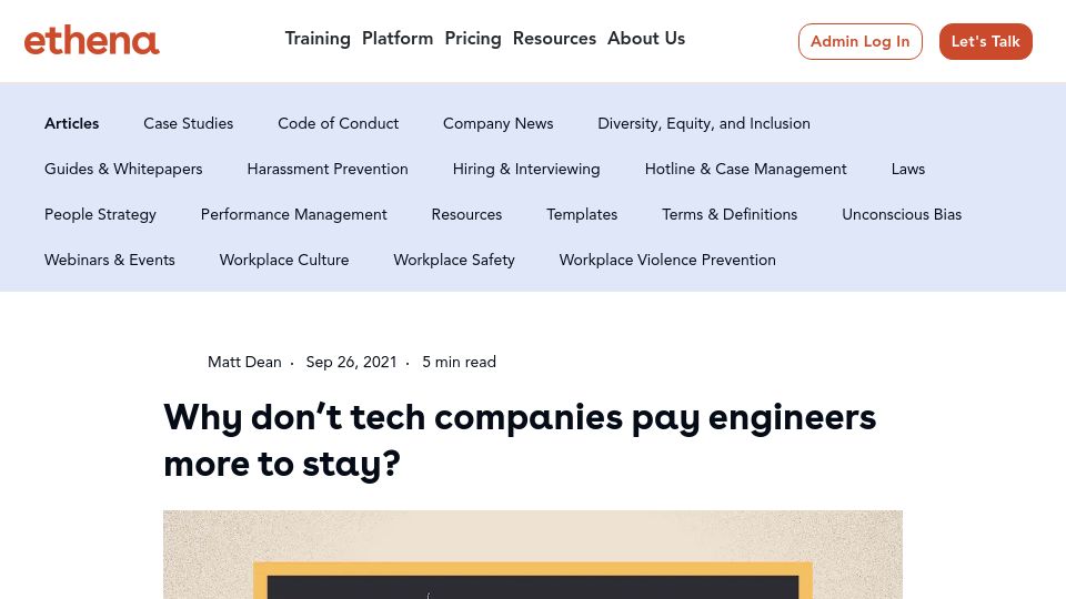 Screenshot of goethena.com: Why Don't Tech Companies Pay Their Engineers to Stay?