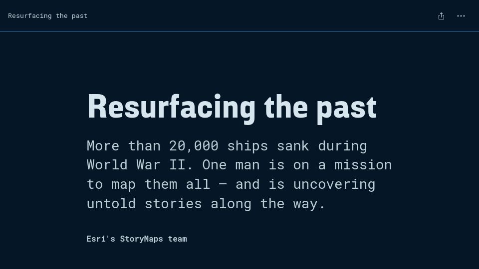 Screenshot of storymaps.arcgis.com: Mapping 20k ships that sank during WW II