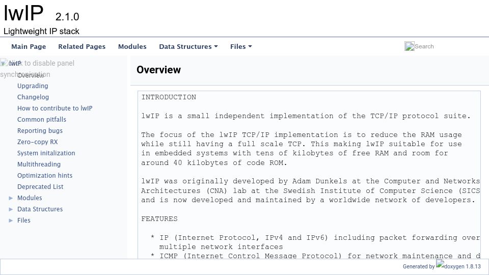 Screenshot of nongnu.org: LwIP – Lightweight IP Stack