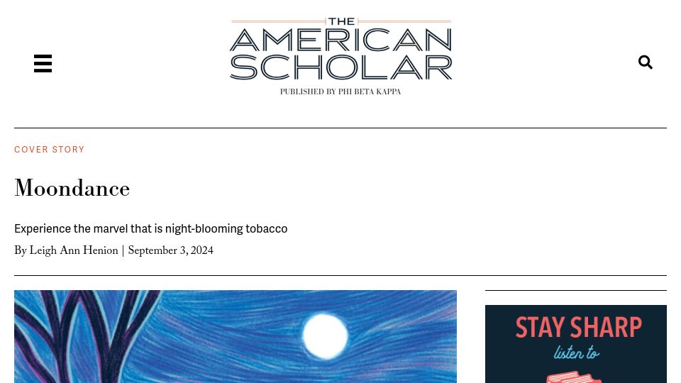 Screenshot of theamericanscholar.org: Moondance: Experience the marvel that is night-blooming tobacco