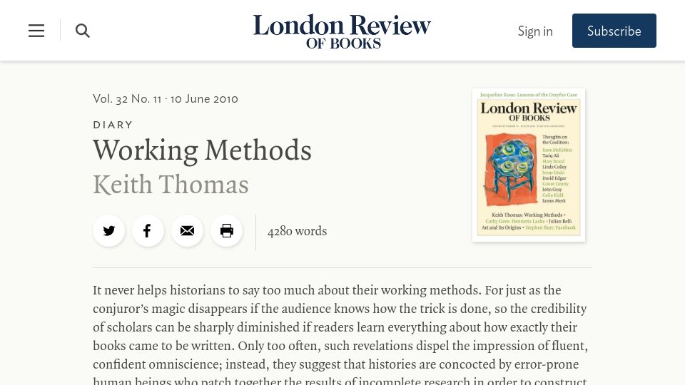 Screenshot of lrb.co.uk: Working Methods (of a Historian)