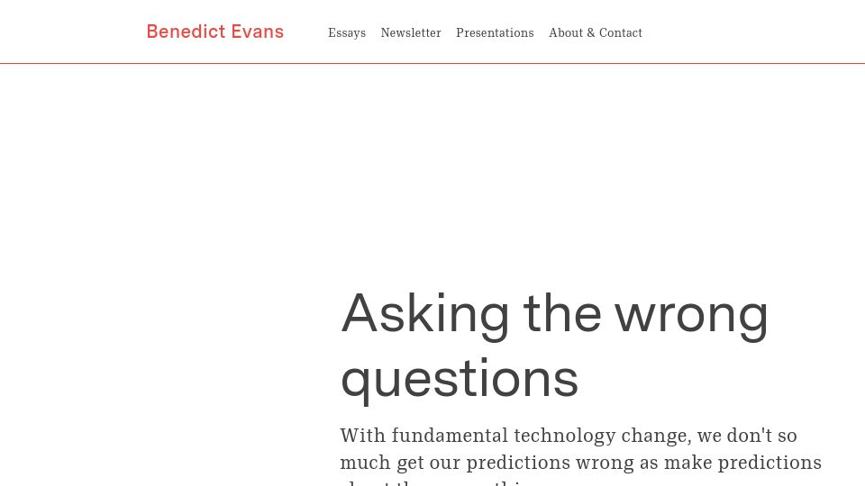 Screenshot of ben-evans.com: Asking the wrong questions (2017)