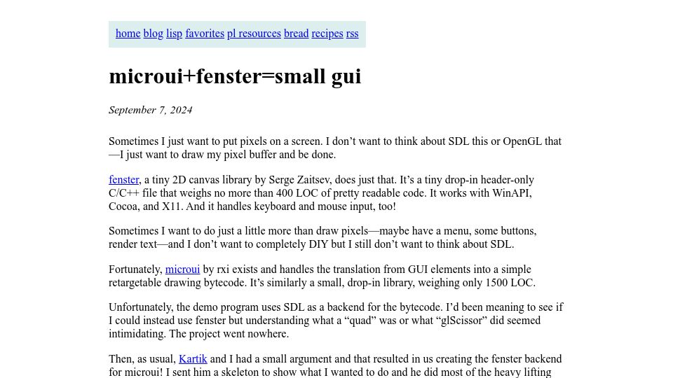Screenshot of bernsteinbear.com: Microui+fenster=Small GUI