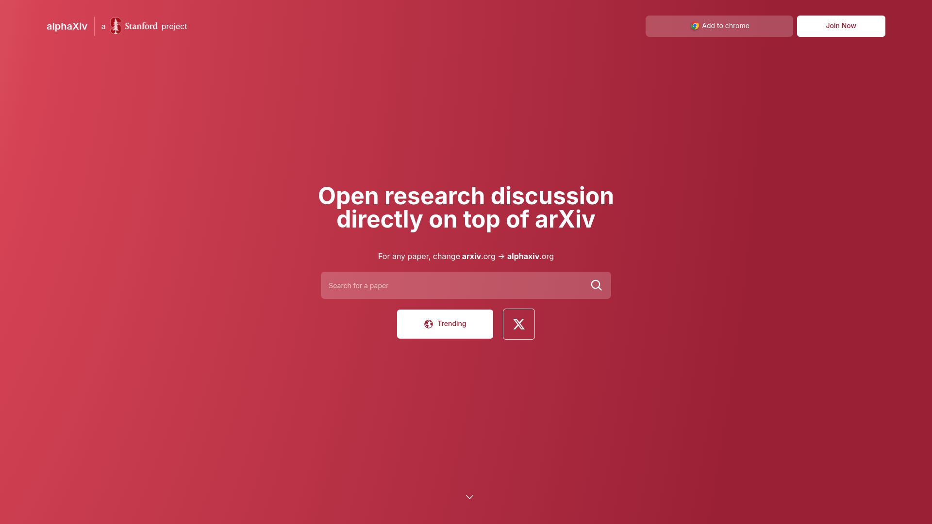 Screenshot of alphaxiv.org: alphaXiv: Open research discussion on top of arXiv