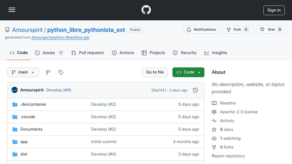Screenshot of github.com: LibrePythonista allows running IPython code in a LibreOffice spreadsheet