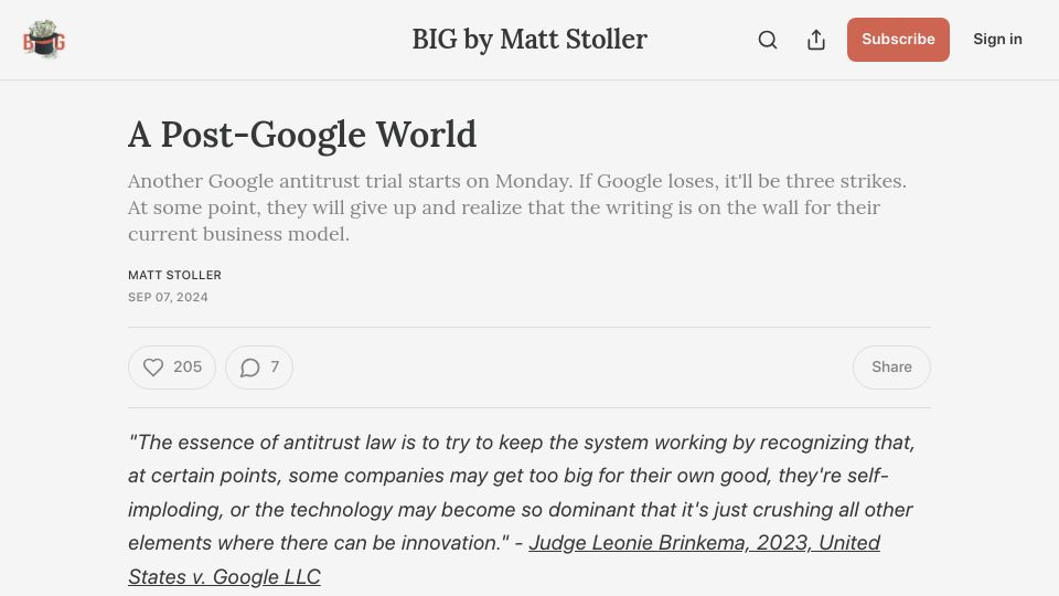 Screenshot of thebignewsletter.com: A Post-Google World?