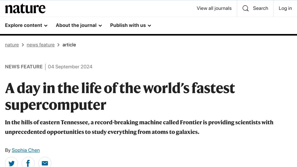 Screenshot of nature.com: A day in the life of the fastest supercomputer