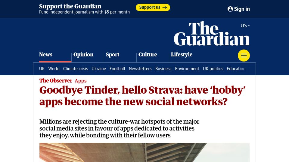 Screenshot of theguardian.com: Have ‘hobby’ apps become the new social networks?