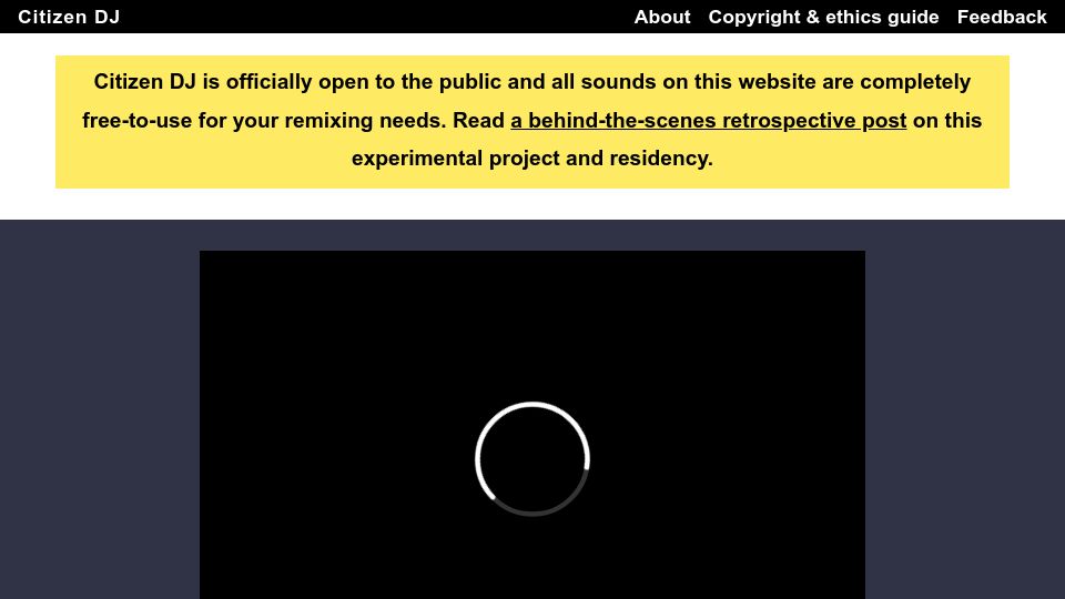 Screenshot of citizen-dj.labs.loc.gov: CitizenDJ – Make music using free audio and video from the Library of Congress