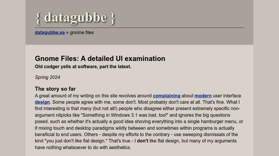Screenshot of datagubbe.se: Gnome Files: A detailed UI examination