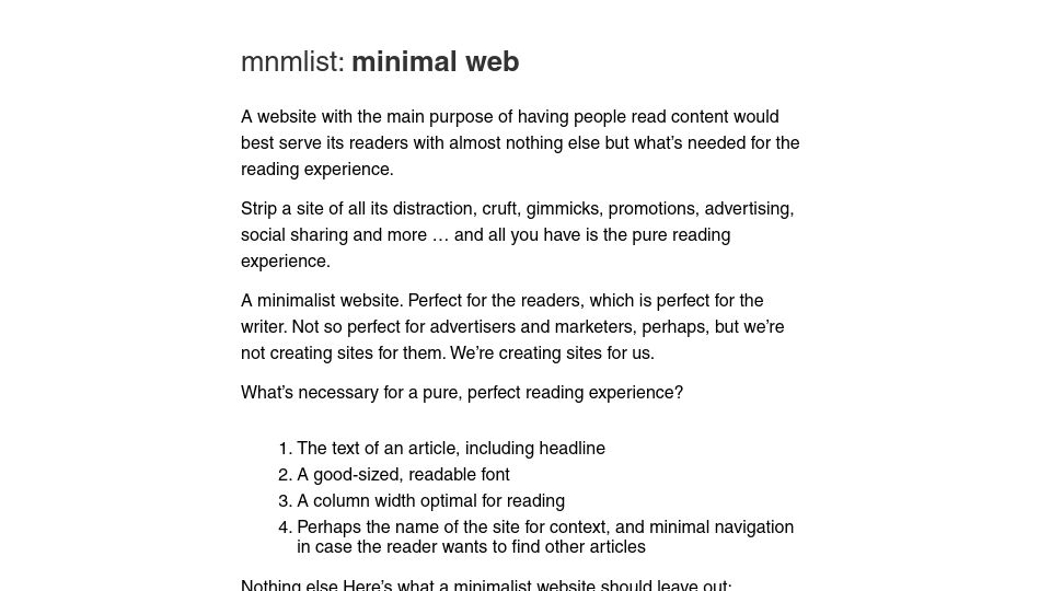 Screenshot of mnmlist.com: Minimal Web