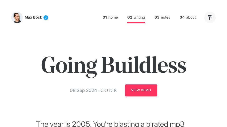 Screenshot of mxb.dev: Going Buildless