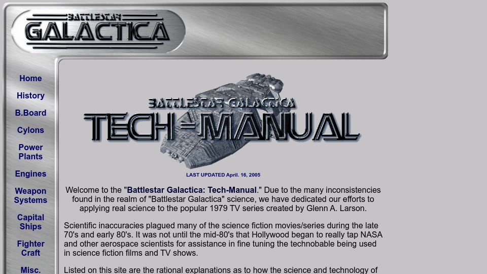 Screenshot of tecr.com: Battlestar Galactica: Technical Manual (2005)