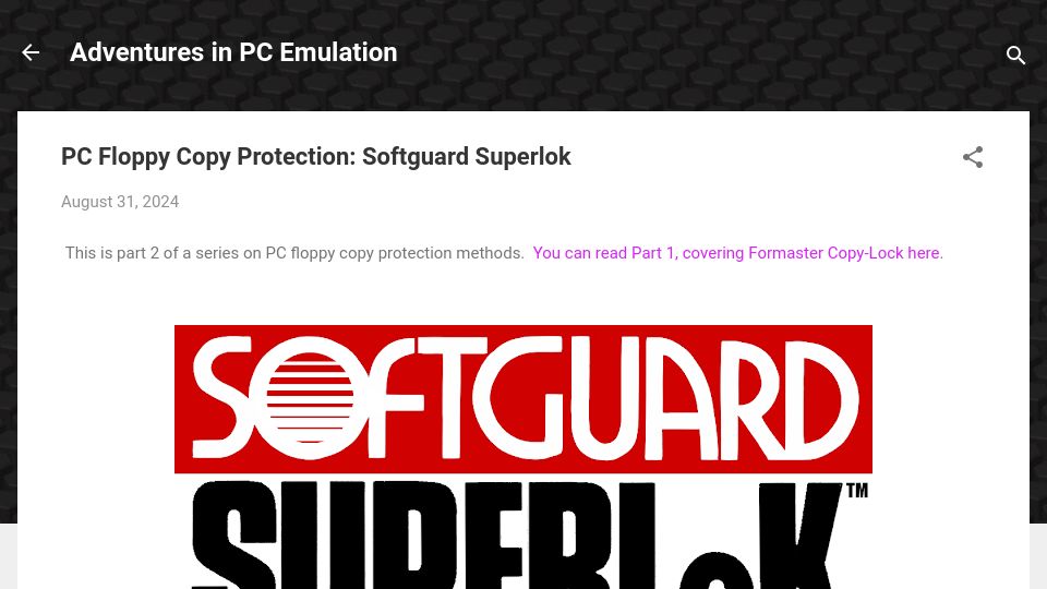 Screenshot of martypc.blogspot.com: PC Floppy Copy Protection: Softguard Superlok