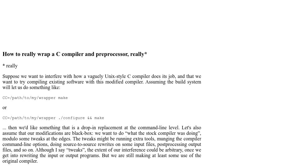 Screenshot of humprog.org: How to wrap a C compiler and preprocessor, really