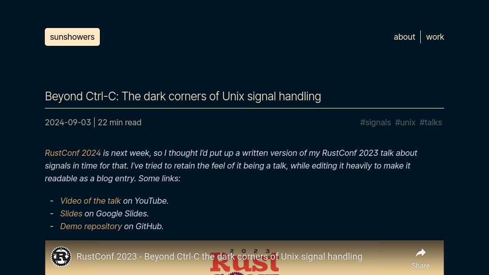 Screenshot of sunshowers.io: Beyond Ctrl-C: The dark corners of Unix signal handling