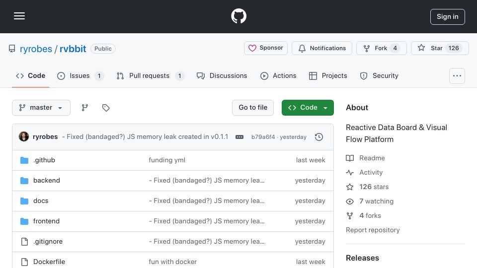 Screenshot of github.com: Rɐbbit Dynamic Datascapes