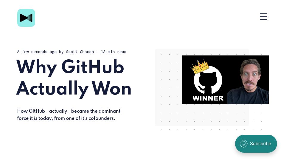 Screenshot of blog.gitbutler.com: Why GitHub won