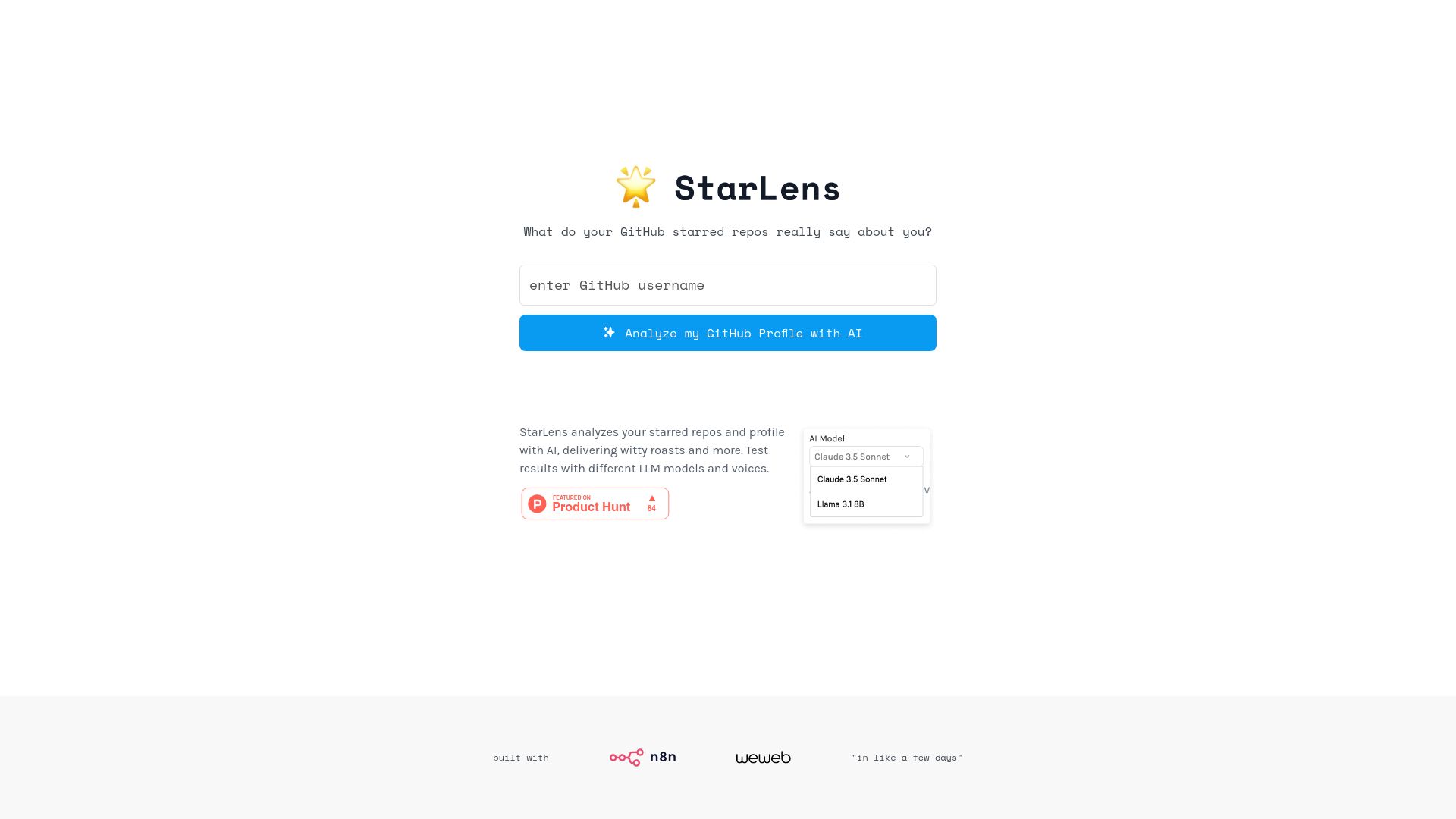 Screenshot of starlens.aisprint.dev: Show HN: What do your GitHub starred repos say about you?