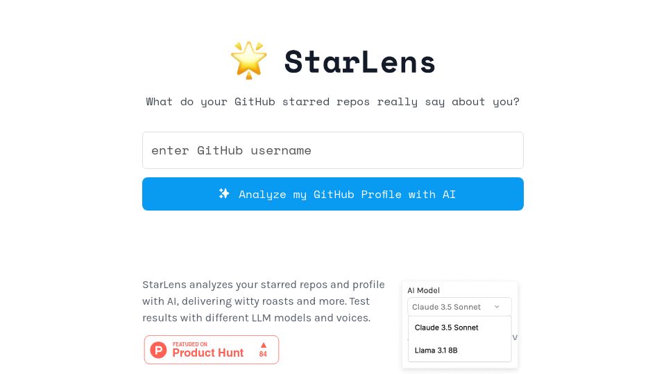 Screenshot of starlens.aisprint.dev: Show HN: What do your GitHub starred repos say about you?