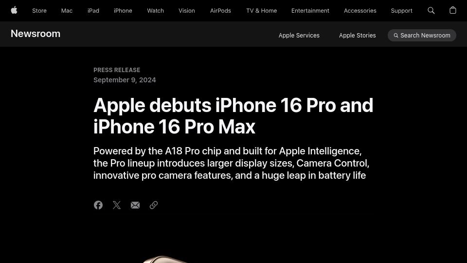 Screenshot of apple.com: iPhone 16 Pro and iPhone 16 Pro Max