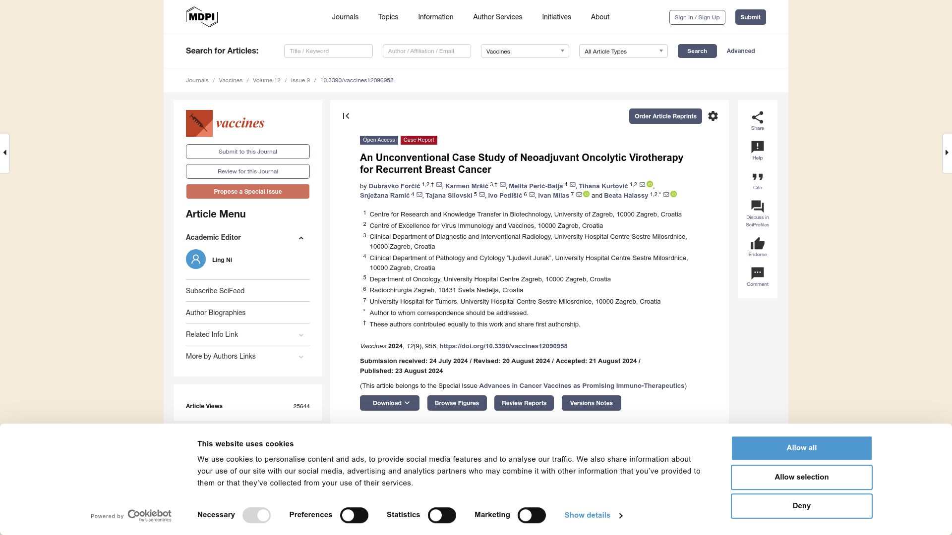 Screenshot of mdpi.com: Unconventional Case Study of Neoadjuvant Oncolytic Virotherapy for Breast Cancer