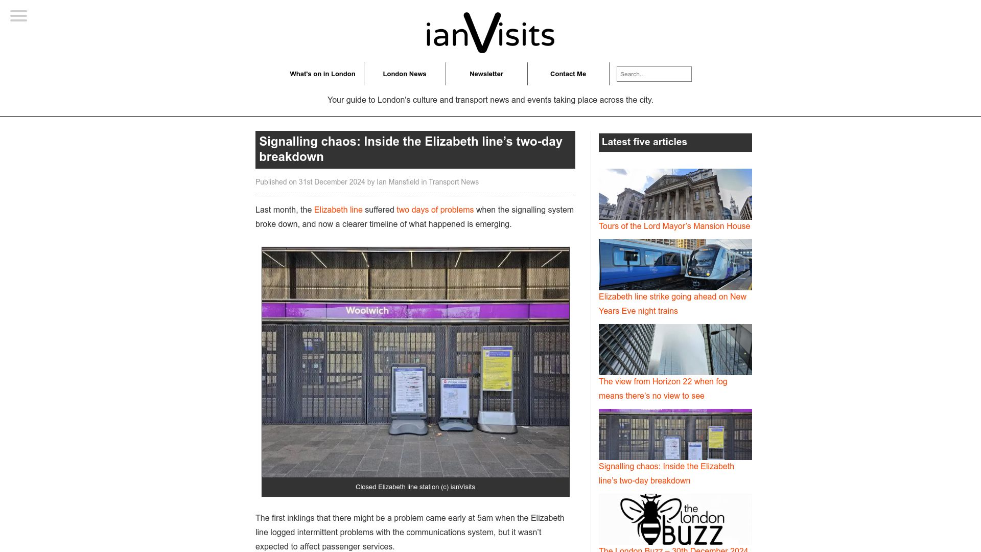 Screenshot of ianvisits.co.uk: Signalling chaos: Inside the Elizabeth line's two-day breakdown