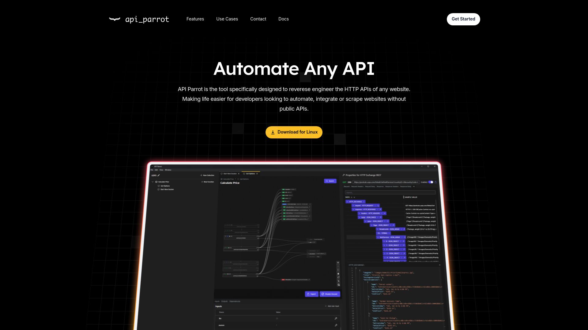 Screenshot of apiparrot.com: Show HN: API Parrot – Automatically Reverse Engineer HTTP APIs