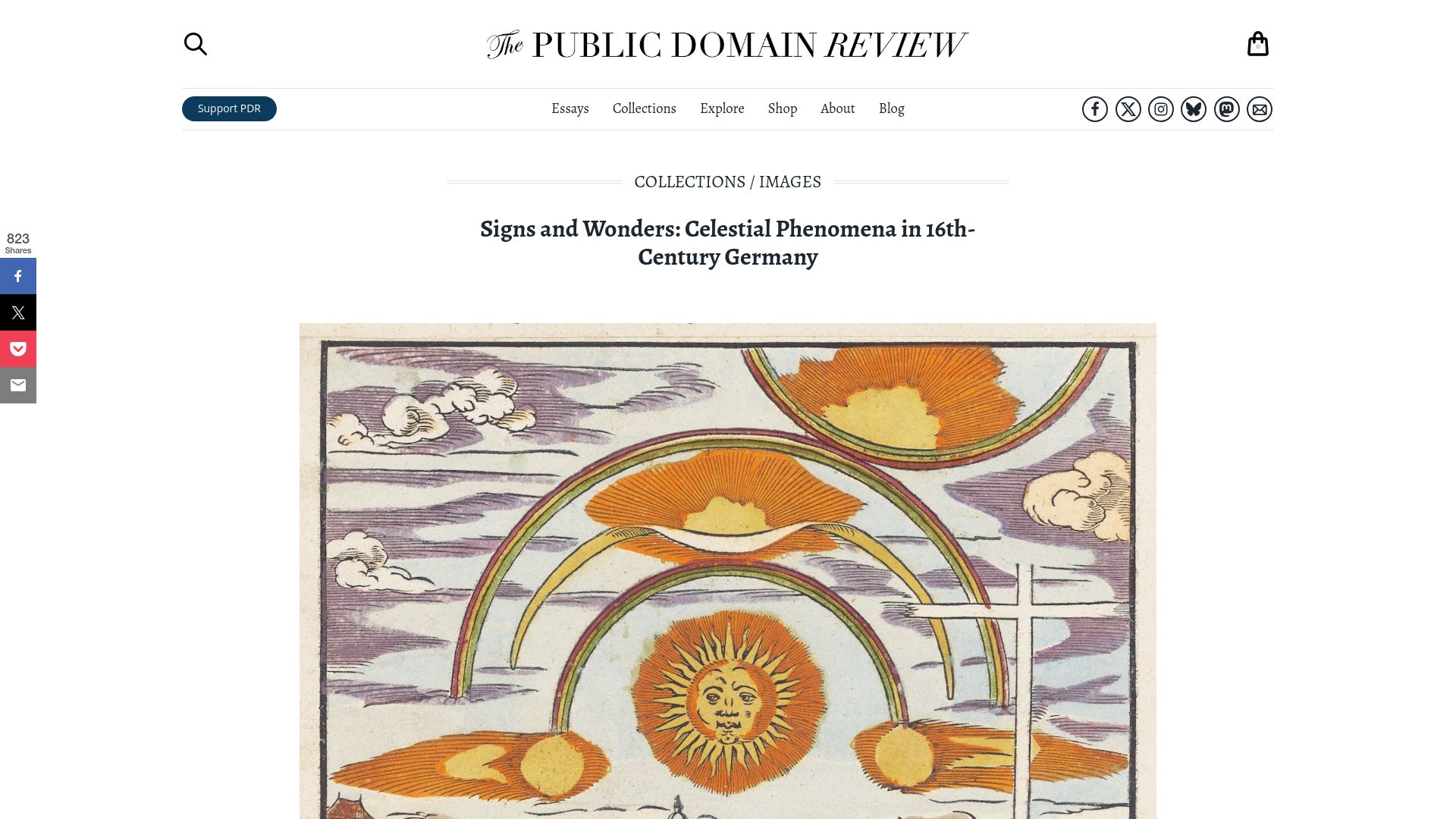 Screenshot of publicdomainreview.org: Celestial Phenomena in 16th-Century Germany