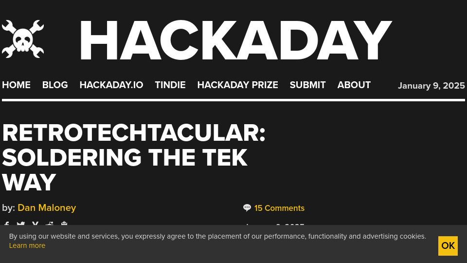Screenshot of hackaday.com: Soldering the Tek way