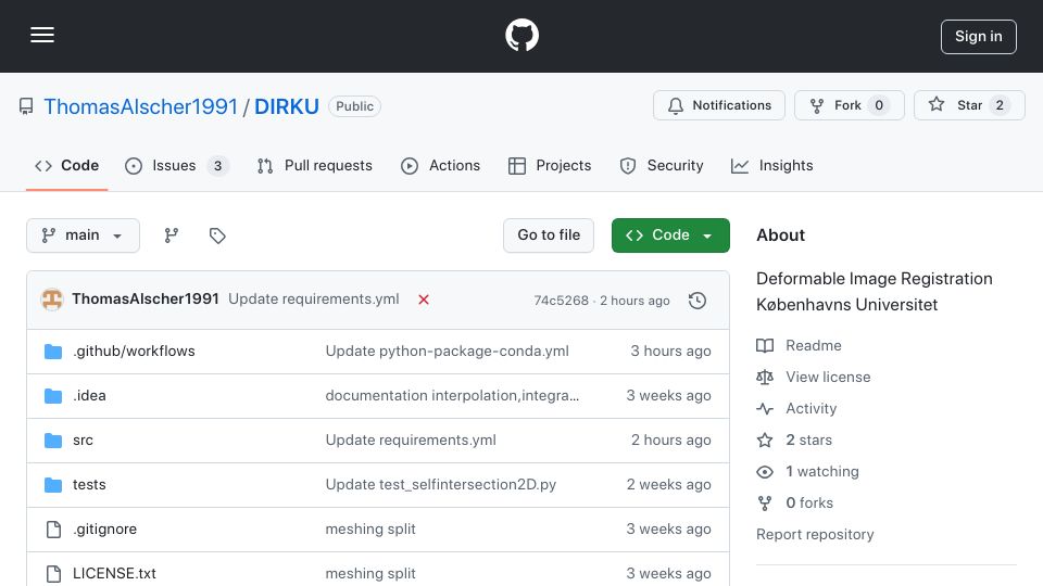 Screenshot of github.com: Deformable Image Registration KU Repository