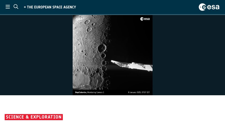 Screenshot of esa.int: Mercury's shadowy North Pole revealed by M-CAM 1