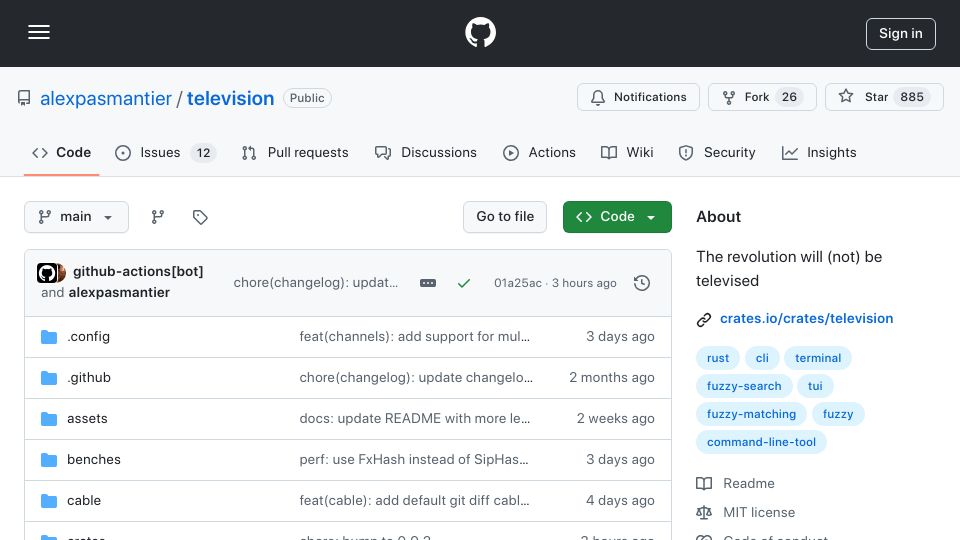 Screenshot of github.com: Television: Fast general purpose fuzzy finder TUI