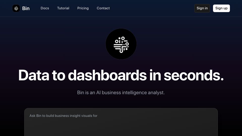Screenshot of bi.new: Show HN: Bin - AI business intelligence analyst that turns data into dashboards