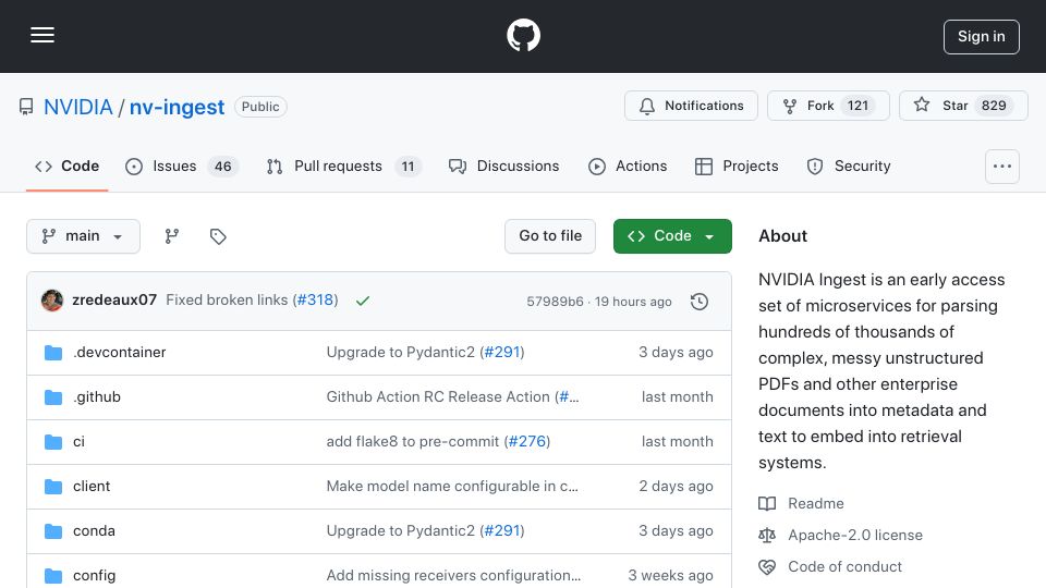 Screenshot of github.com: Nvidia-Ingest: Multi-modal data extraction