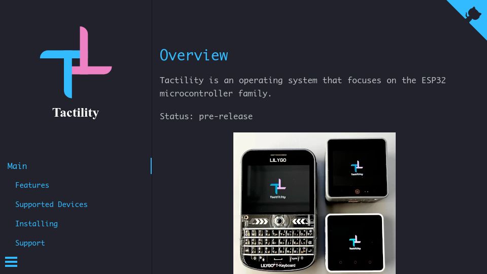 Screenshot of tactility.one: Tactility: OS for the ESP32 Microcontroller Family