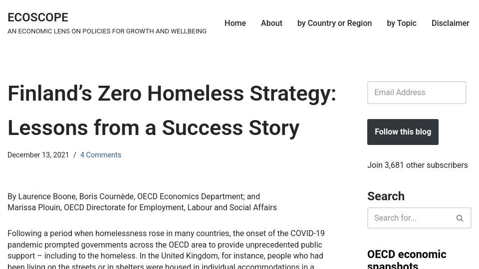 Screenshot of oecdecoscope.blog: Finland's zero homeless strategy (2021)