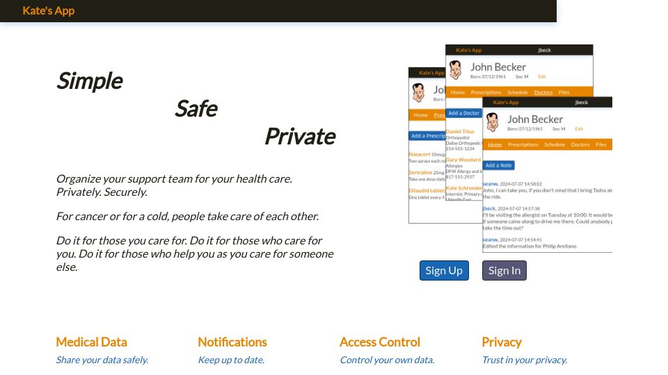 Screenshot of katesapp.org: Show HN: Kate's App